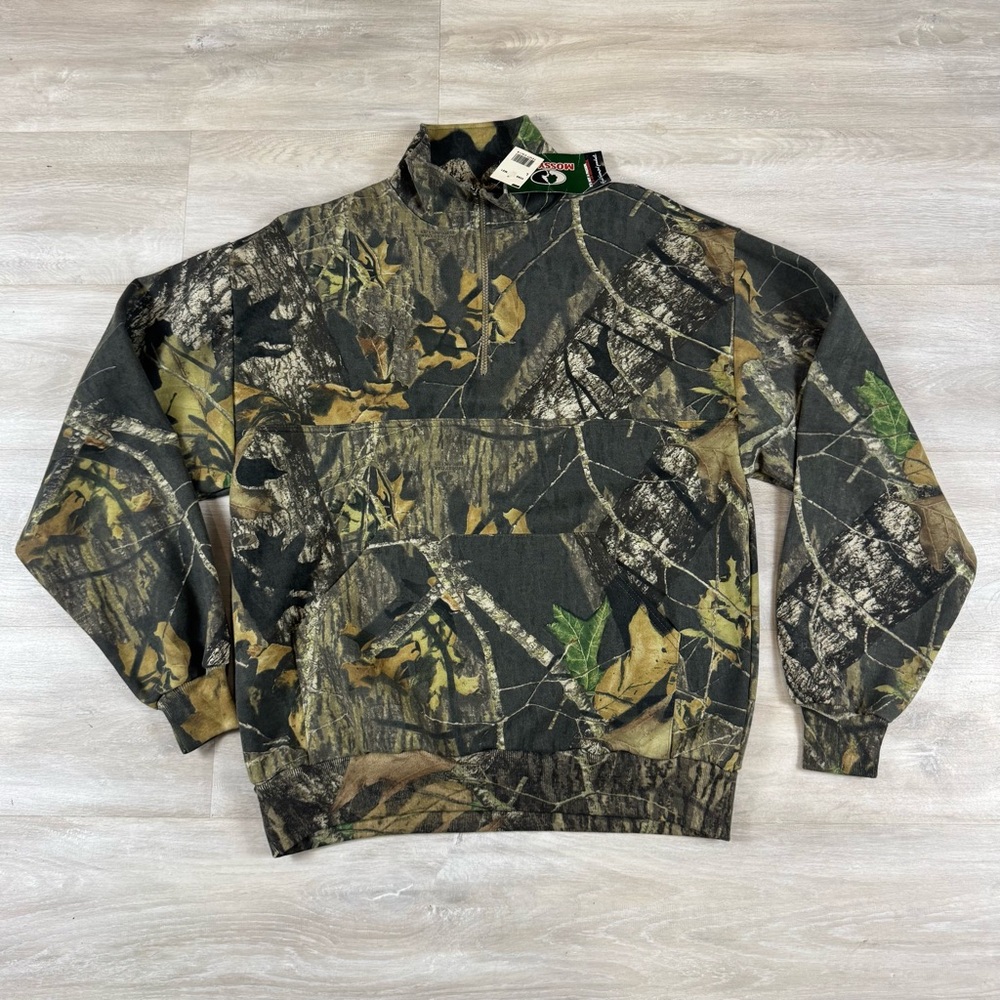 Vintage Mossy Oak 1/4 Zip Camo Pullover Sweatshirt Hunting Outdoors Mens L NWT - Picture 2 of 6
